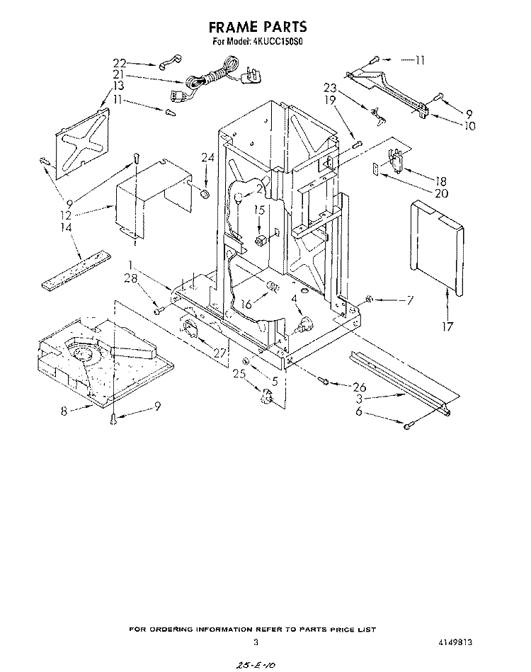 FRAME Diagram and Parts List for 4KUCC150S0  KitchenAid Trash Compactor