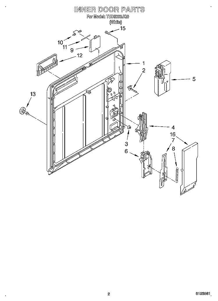 INNER DOOR Diagram and Parts List for TUD6000JQ0  Estate Dishwasher