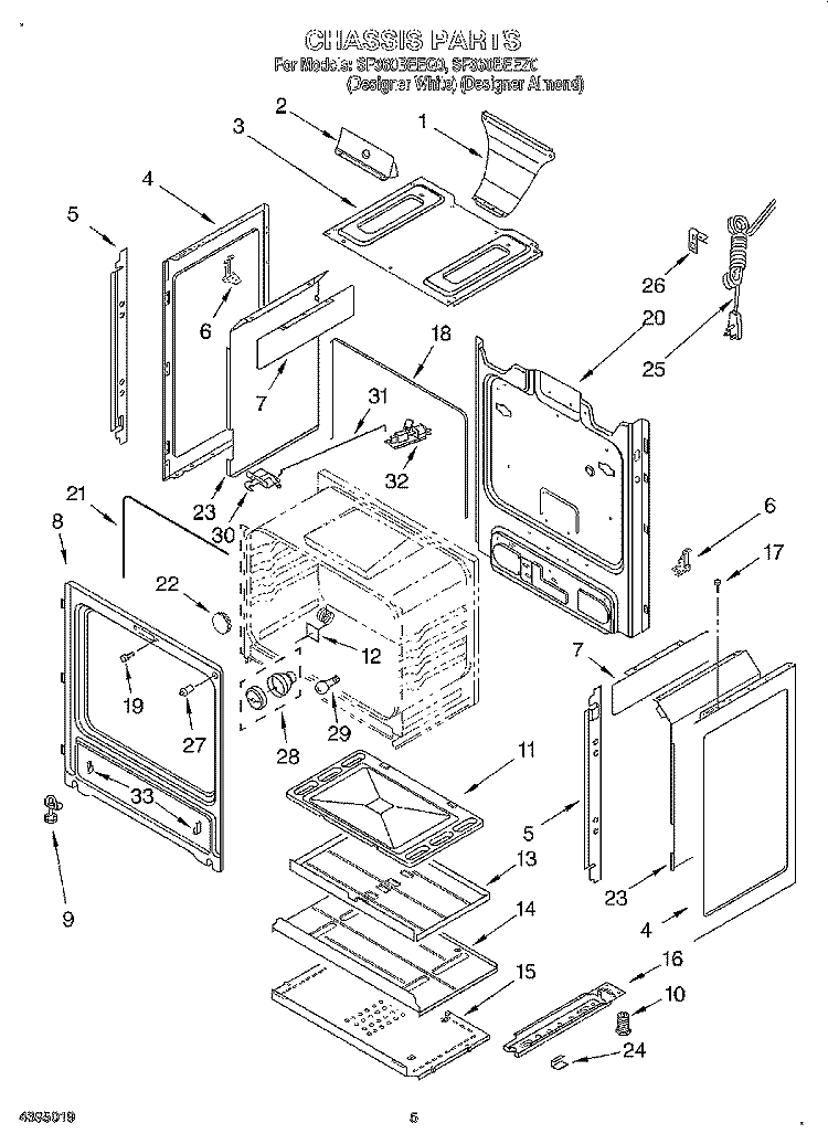 CHASSIS Diagram and Parts List for SF360BEEZ0  Whirlpool Range
