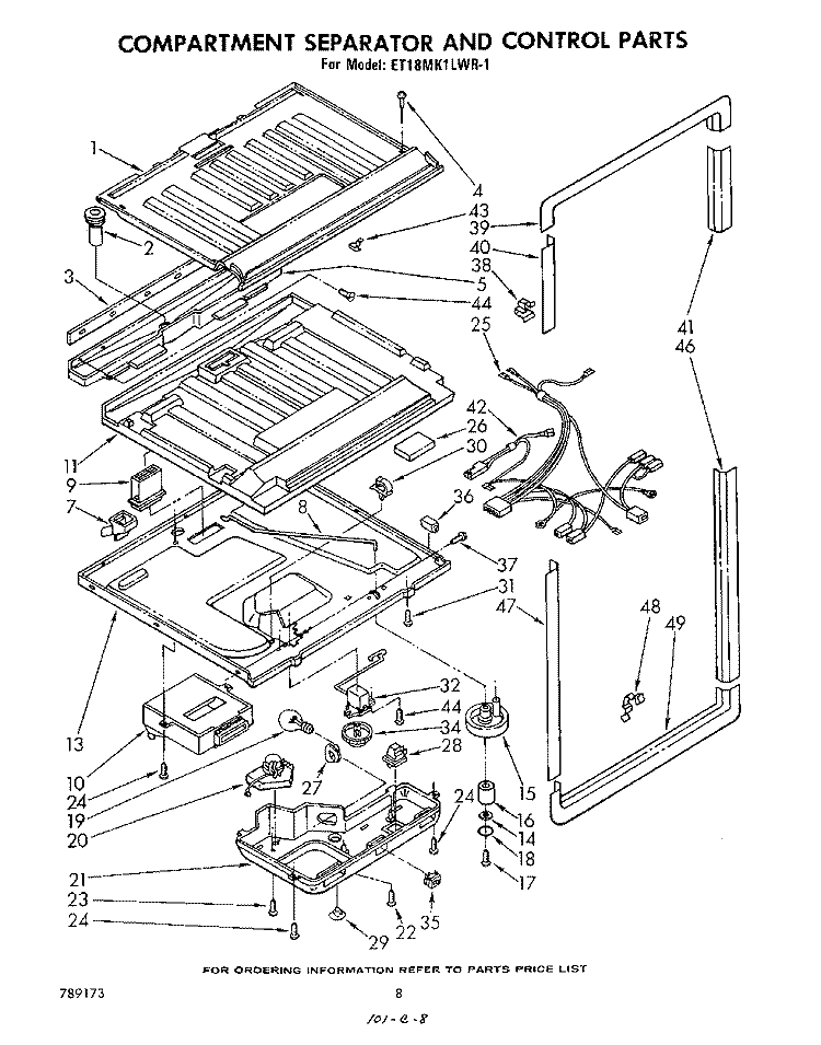 COMPARTMENT SEPARATOR AND CONTROL Diagram and Parts List for ET18MK1LWR1  Whirlpool Refrigerator
