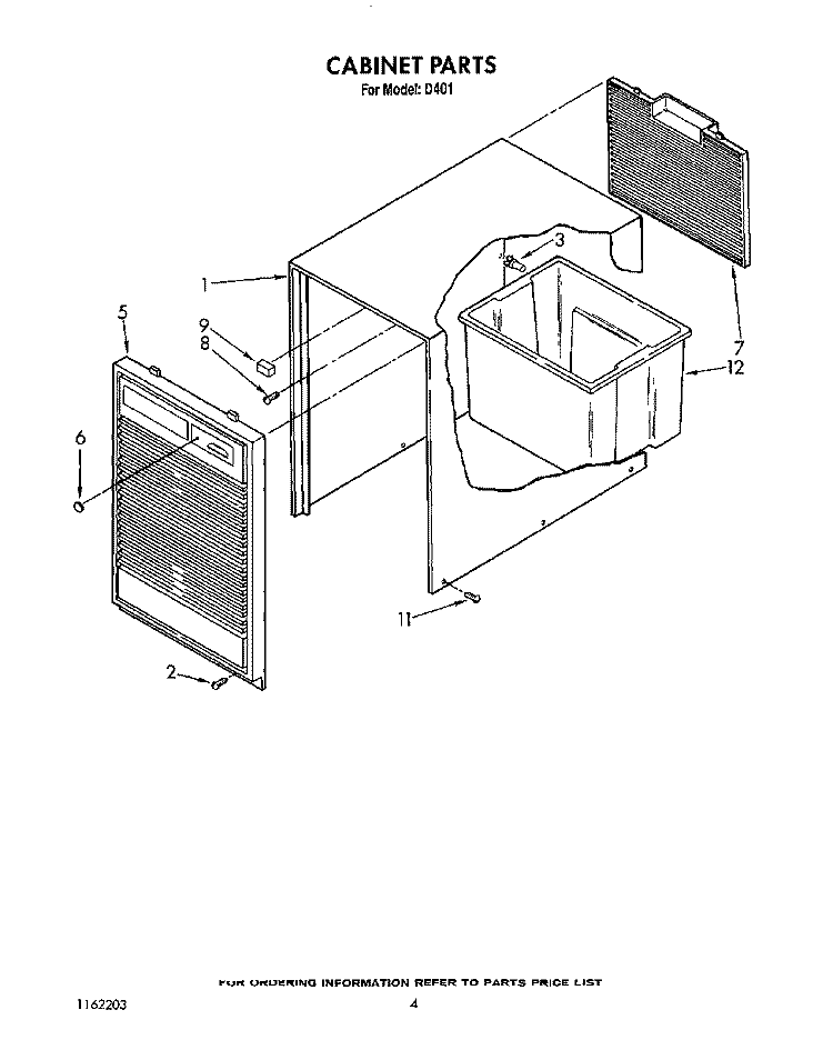 SECTION Diagram and Parts List for BFD401  Whirlpool Dehumidifier