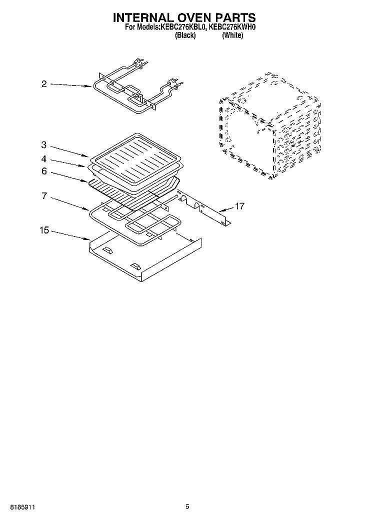 INTERNAL OVEN Diagram and Parts List for KEBC276KBL0  KitchenAid Wall Oven