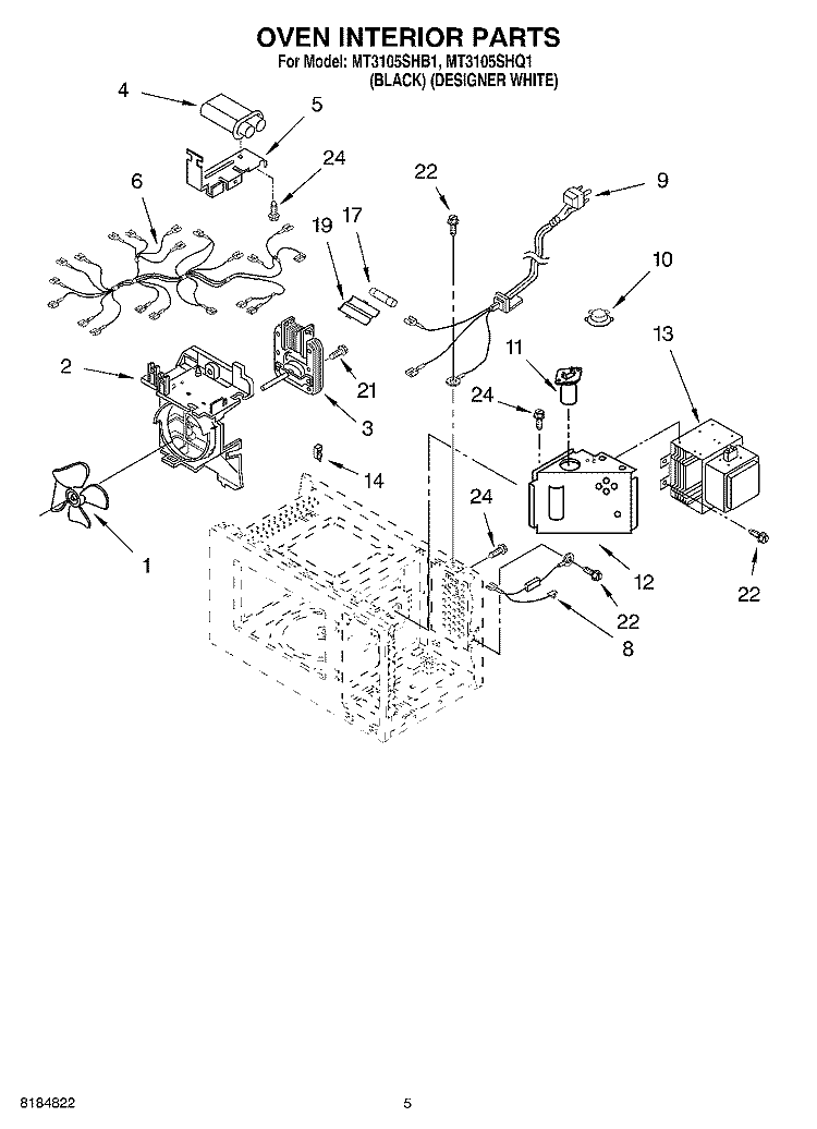 OVEN INTERIOR Diagram and Parts List for MT3105SHQ1  Whirlpool Microwave
