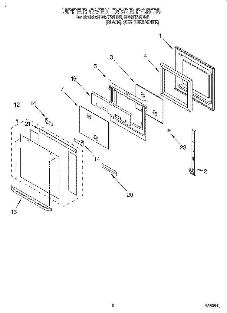 UPPER OVEN DOOR Diagram and Parts List for RBD275PDB6  Whirlpool Wall Oven
