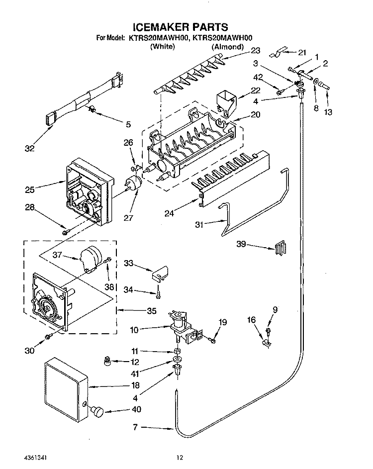 ICEMAKER Diagram and Parts List for KTRS20MAWH00  KitchenAid Refrigerator