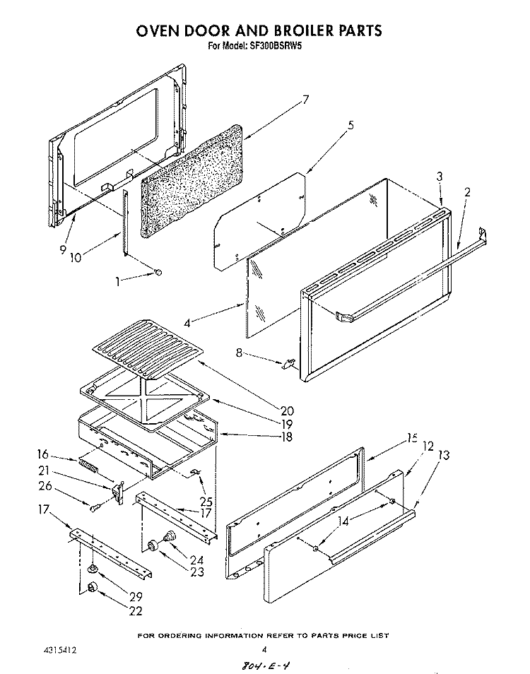 OVEN DOOR AND BROILER Diagram and Parts List for SF300BSRW5  Whirlpool Range