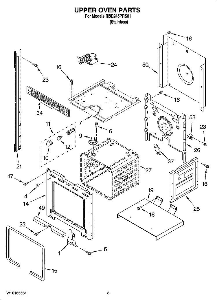 UPPER OVEN PARTS Diagram and Parts List for RBD245PRS01  Whirlpool Wall Oven