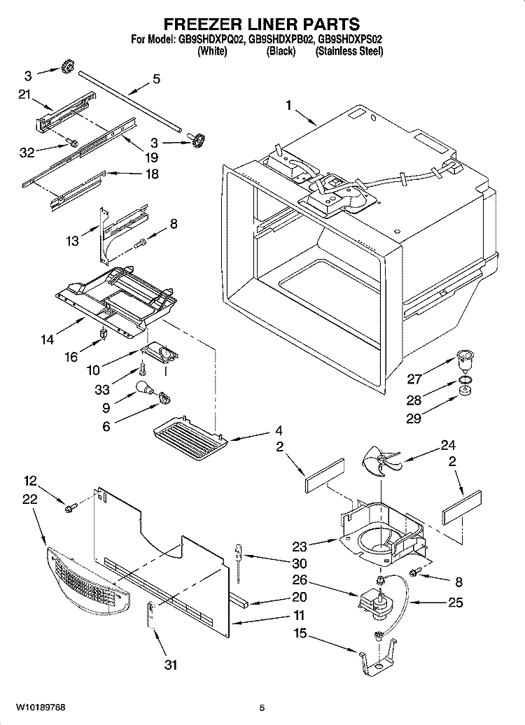 FREEZER LINER PARTS Diagram and Parts List for GB9SHDXPS02  Whirlpool Refrigerator