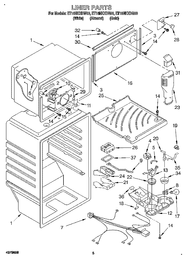 LINER Diagram and Parts List for ET18NKXDN00  Whirlpool Refrigerator