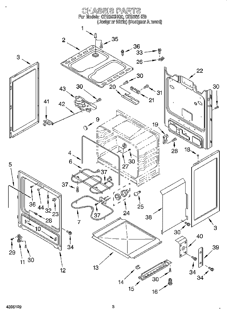 CHASSIS Diagram and Parts List for CES365HZ0  Whirlpool Range