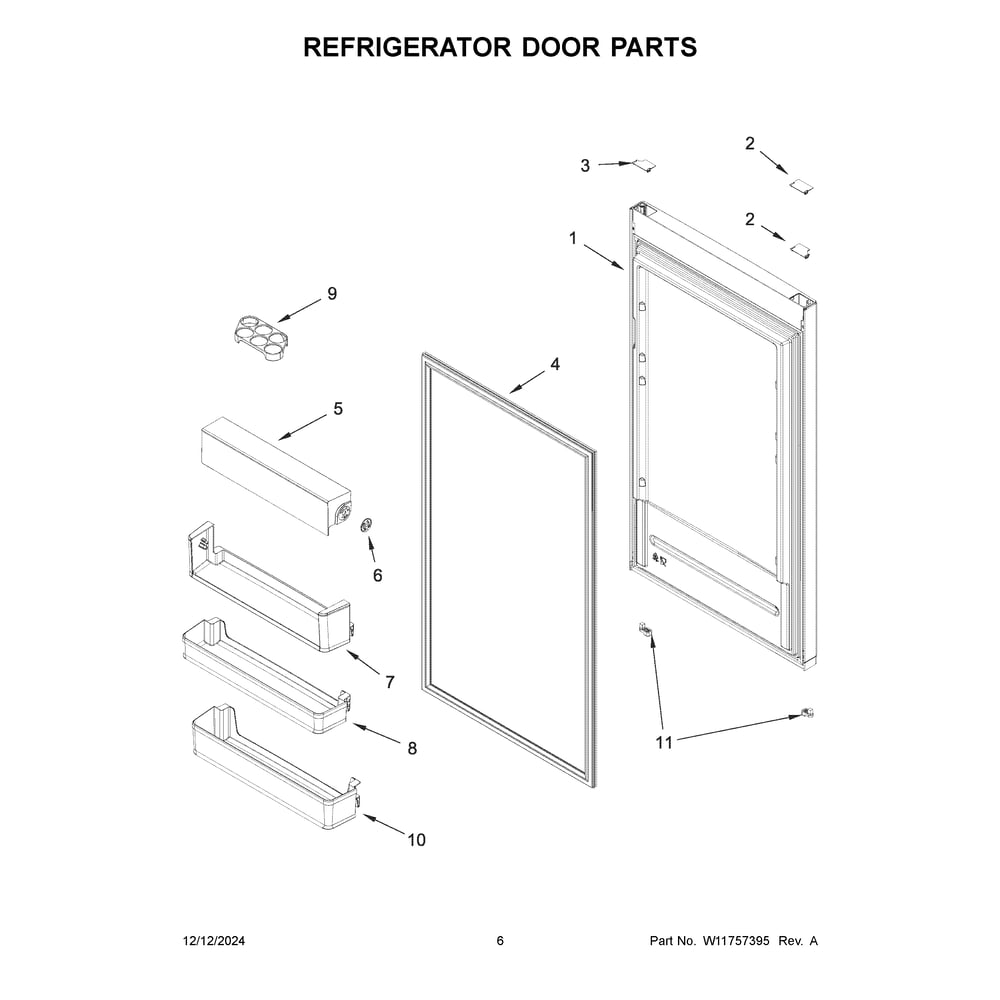Refrigerator Door Parts Diagram and Parts List for URBC5024PZ00  Whirlpool Refrigerator