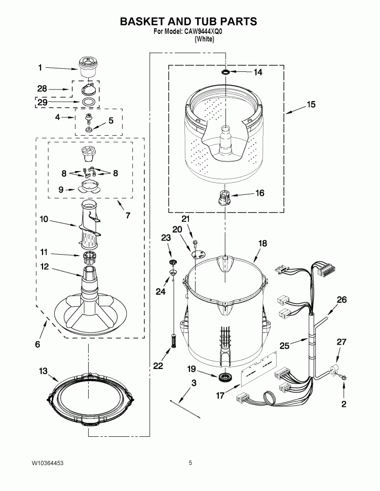 BASKET AND TUB PARTS Diagram and Parts List for CAW9444XQ0  Whirlpool Washer
