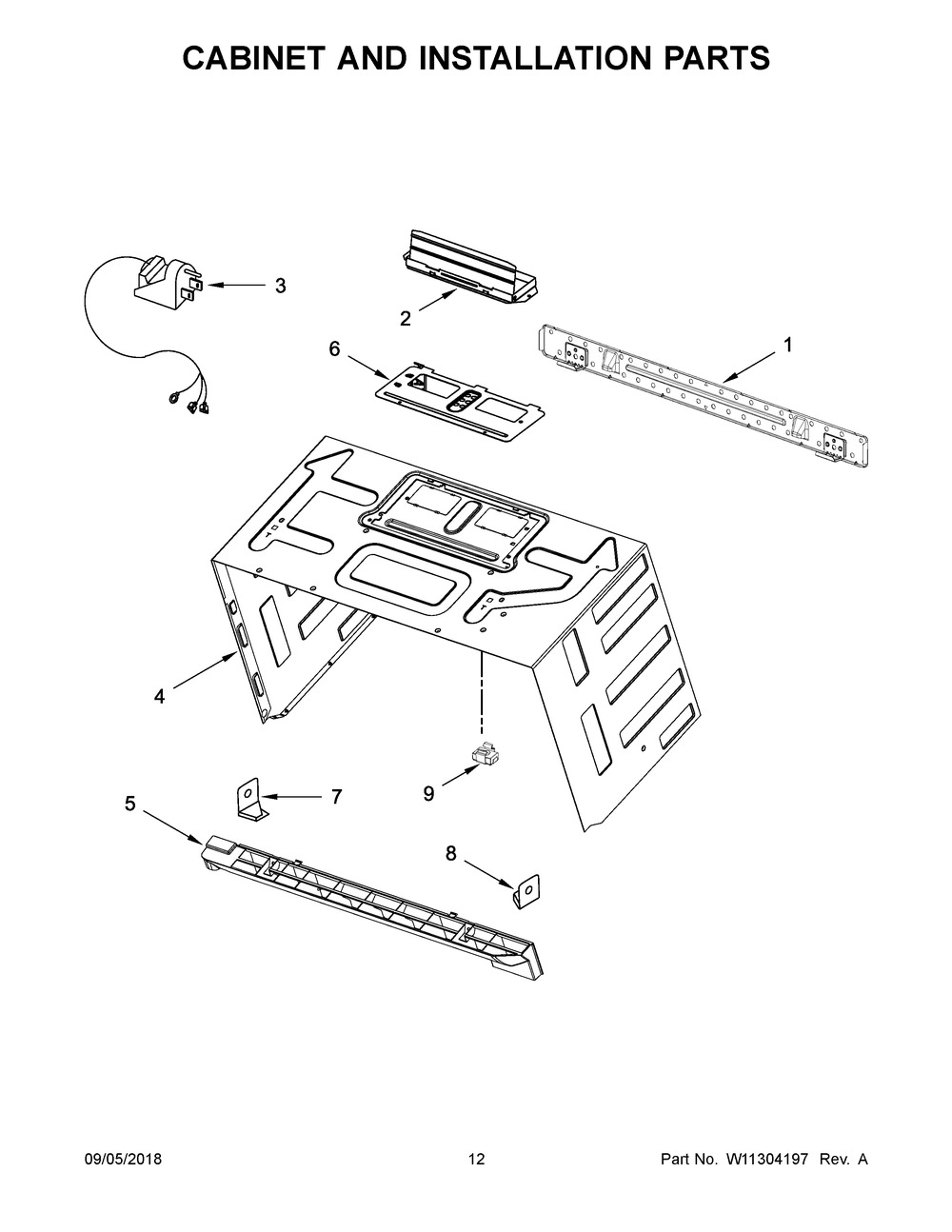 Cabinet And Installation Parts Diagram and Parts List for YWMH75021HV1  Whirlpool Microwave
