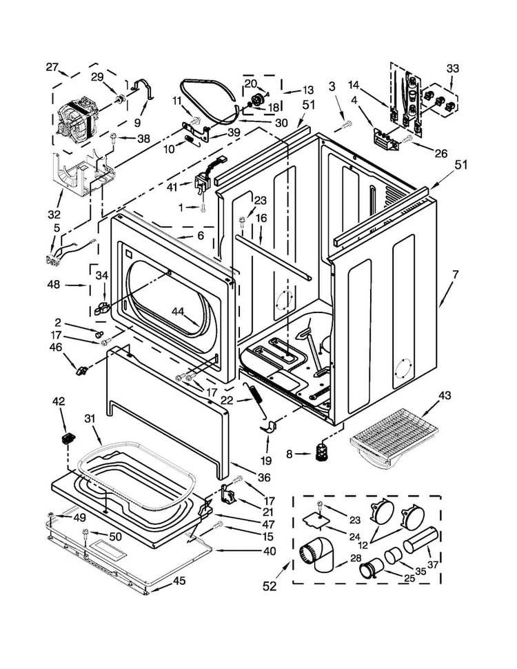 Cabinet Parts Diagram and Parts List for 11067102310  Kenmore Dryer
