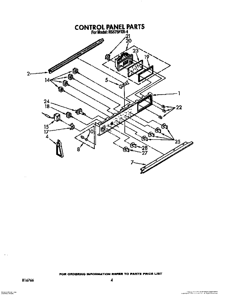CONTROL PANEL Diagram and Parts List for RS575PXR4  Whirlpool Range