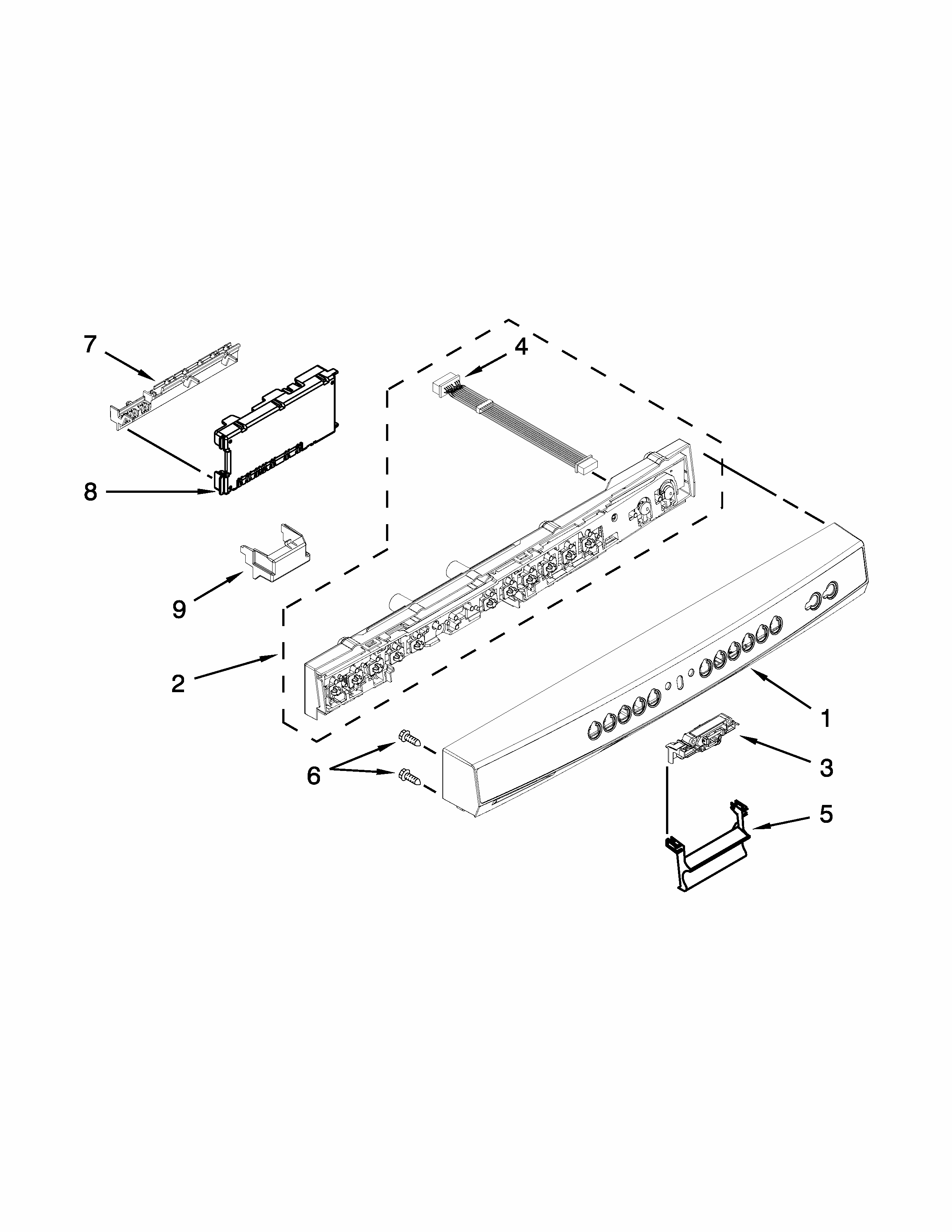 Control Panel And Latch Parts Diagram and Parts List for 66513042K116  Kenmore Dishwasher