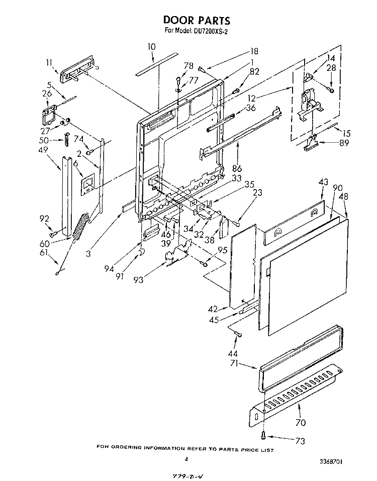 DOOR Diagram and Parts List for DU7200XS2  Whirlpool Dishwasher