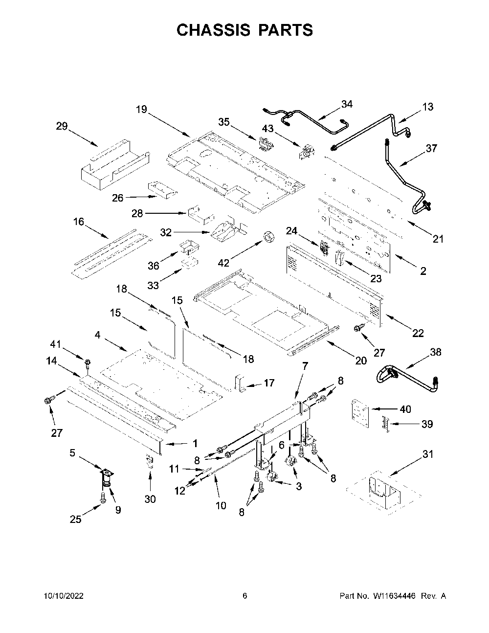 Chassis Parts Diagram and Parts List for KFGC558JYP05  KitchenAid Range