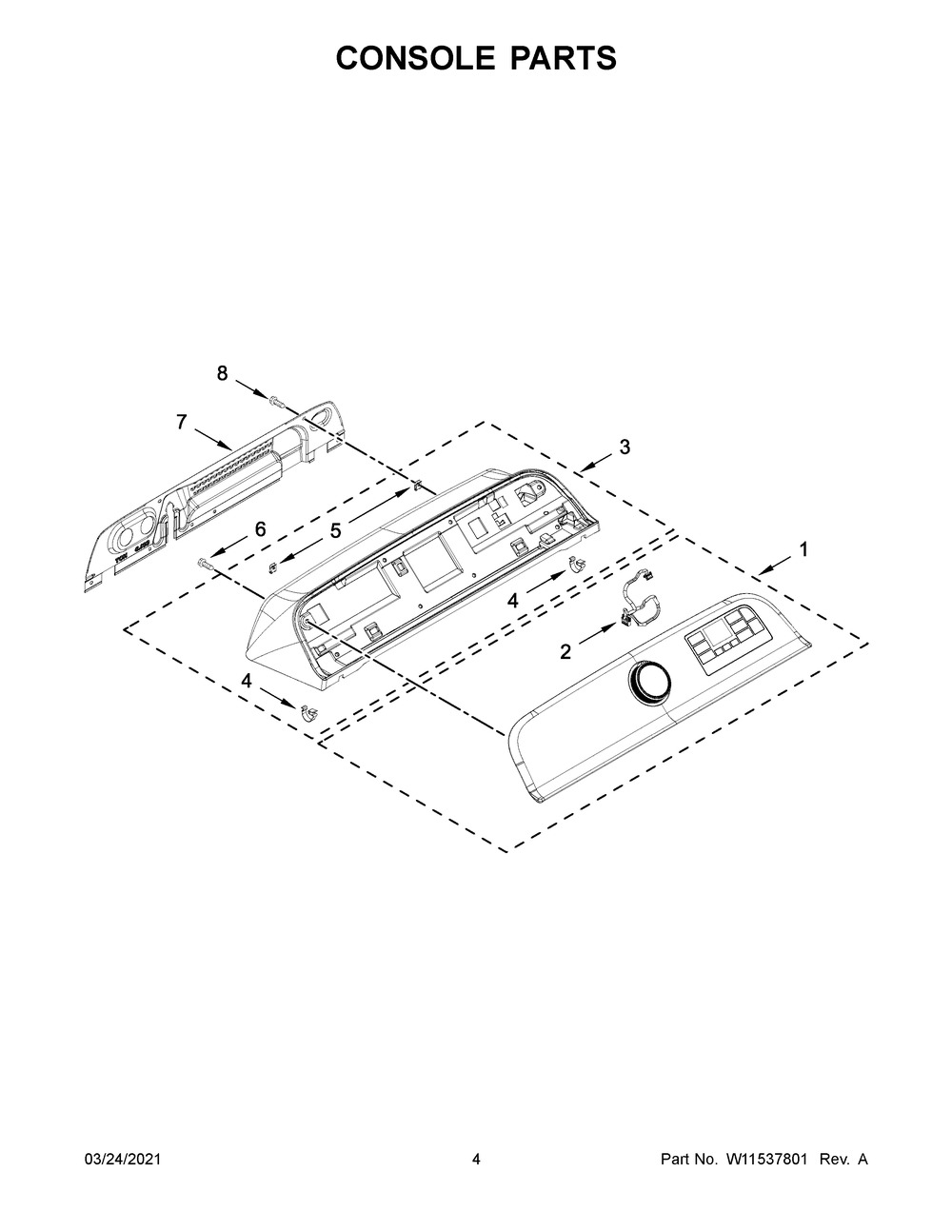 Console Parts Diagram and Parts List for MVW6230HC2  Whirlpool Washer