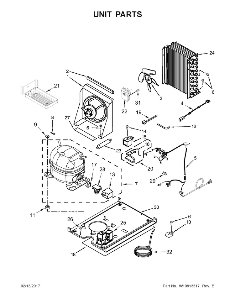 Unit Parts Diagram and Parts List for KUIS18PNZB1  KitchenAid Ice Maker