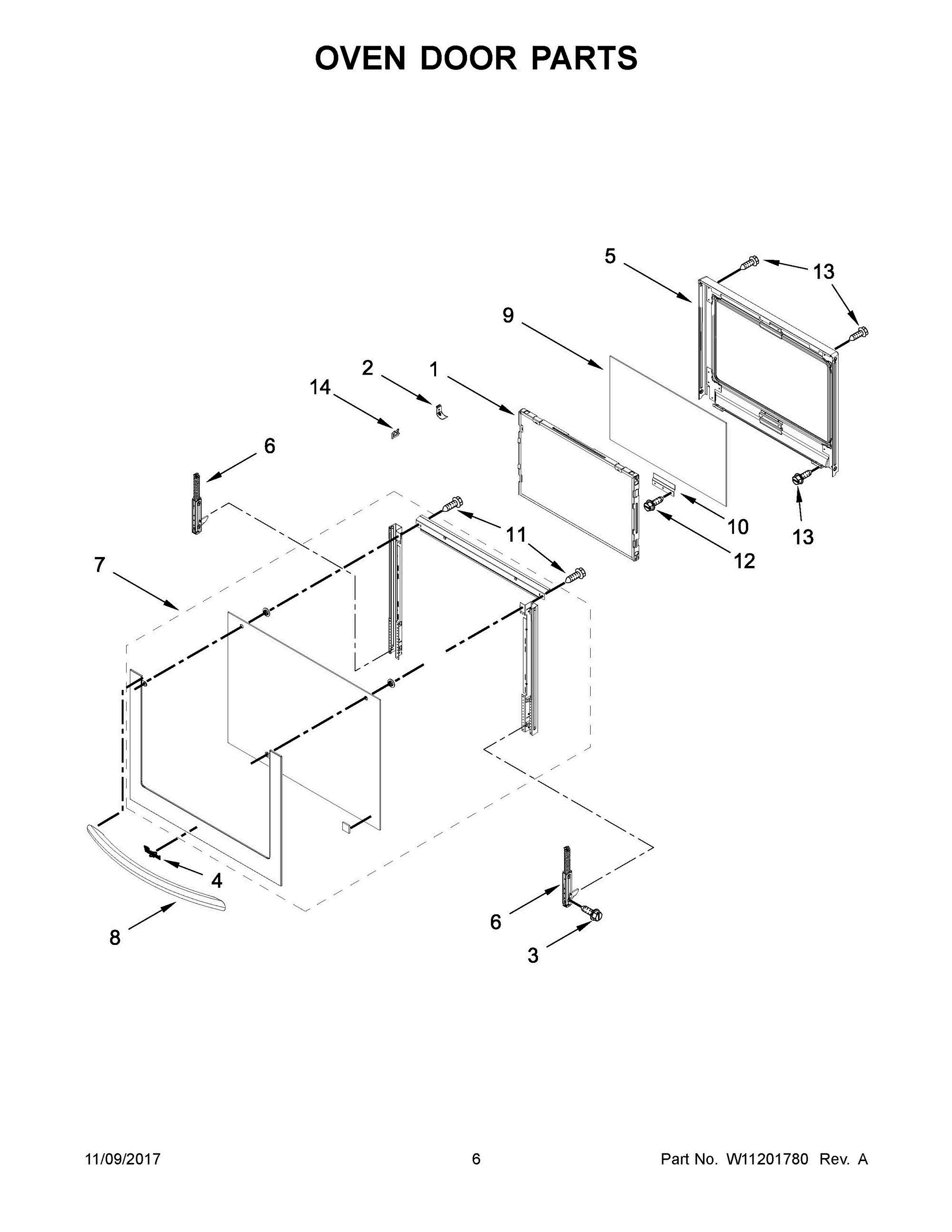 04 - OVEN DOOR PARTS Diagram and Parts List for WOC97ES0ES03  Whirlpool Microwave Oven Combo