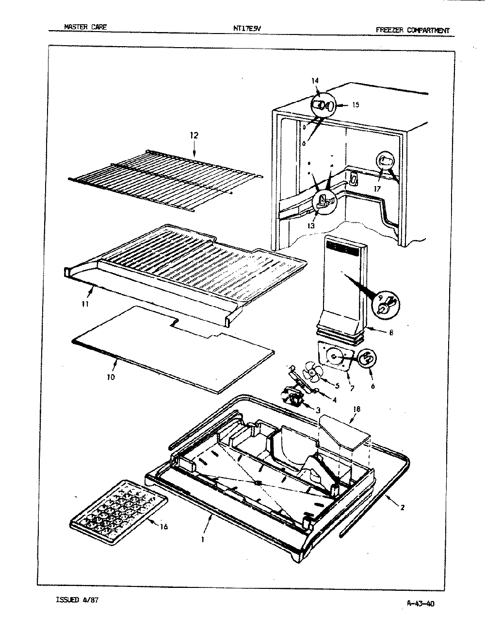 02 - Freezer Compartment Diagram and Parts List for NT17E5VA  Whirlpool Refrigerator