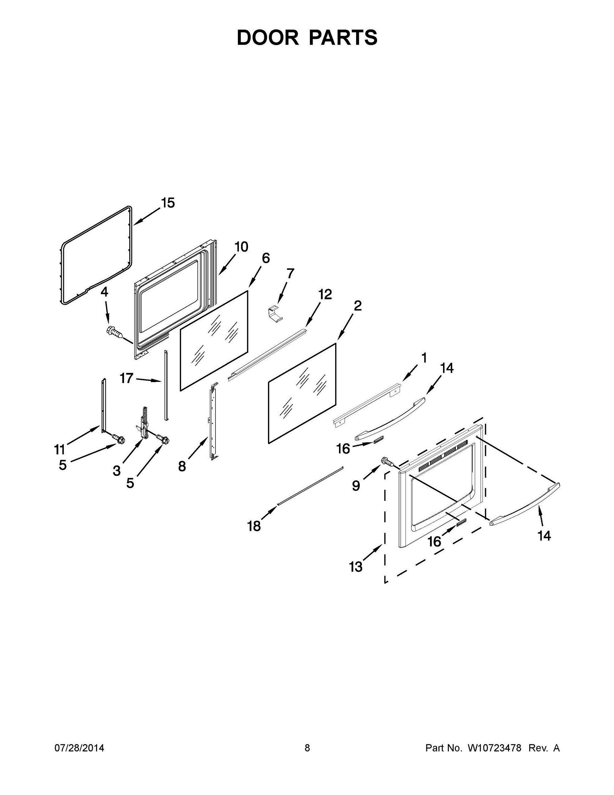 05 - DOOR PARTS Diagram and Parts List for YKERS303BBL1  Whirlpool Range