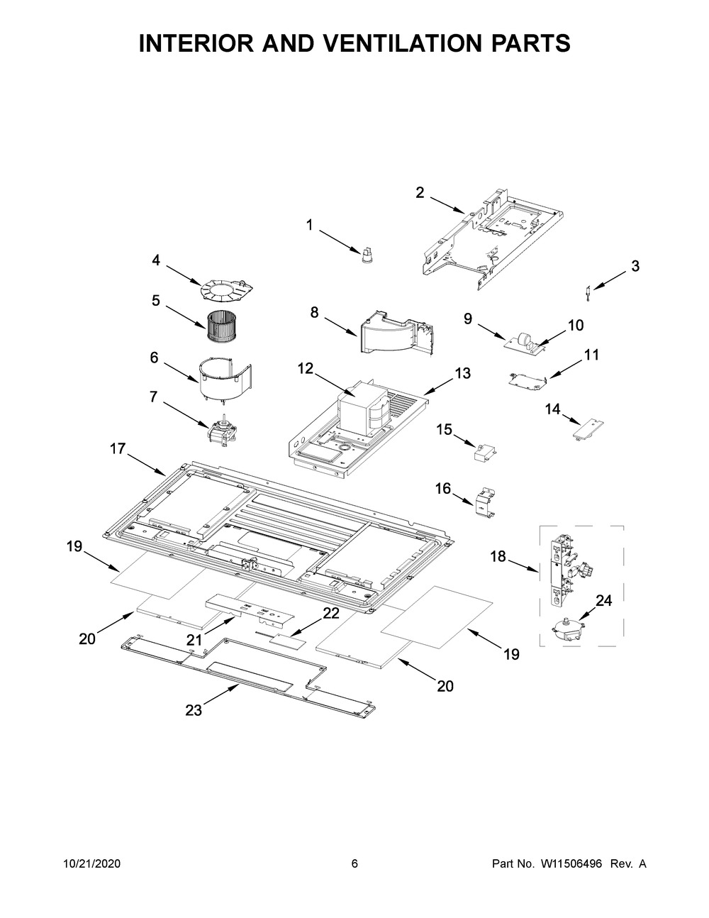 Interior And Ventilation Parts Diagram and Parts List for YWML55011HB6  Whirlpool Microwave Oven Combo