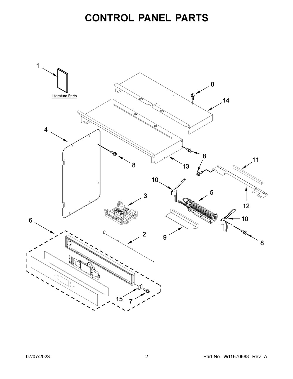 Control Panel Parts Diagram and Parts List for WOEC7030PZ00  Whirlpool Microwave Oven Combo