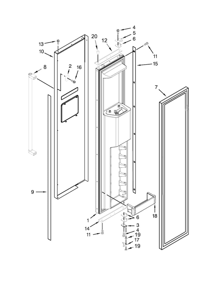 Freezer Door Parts Diagram and Parts List for KBSD612ESS00  KitchenAid Refrigerator