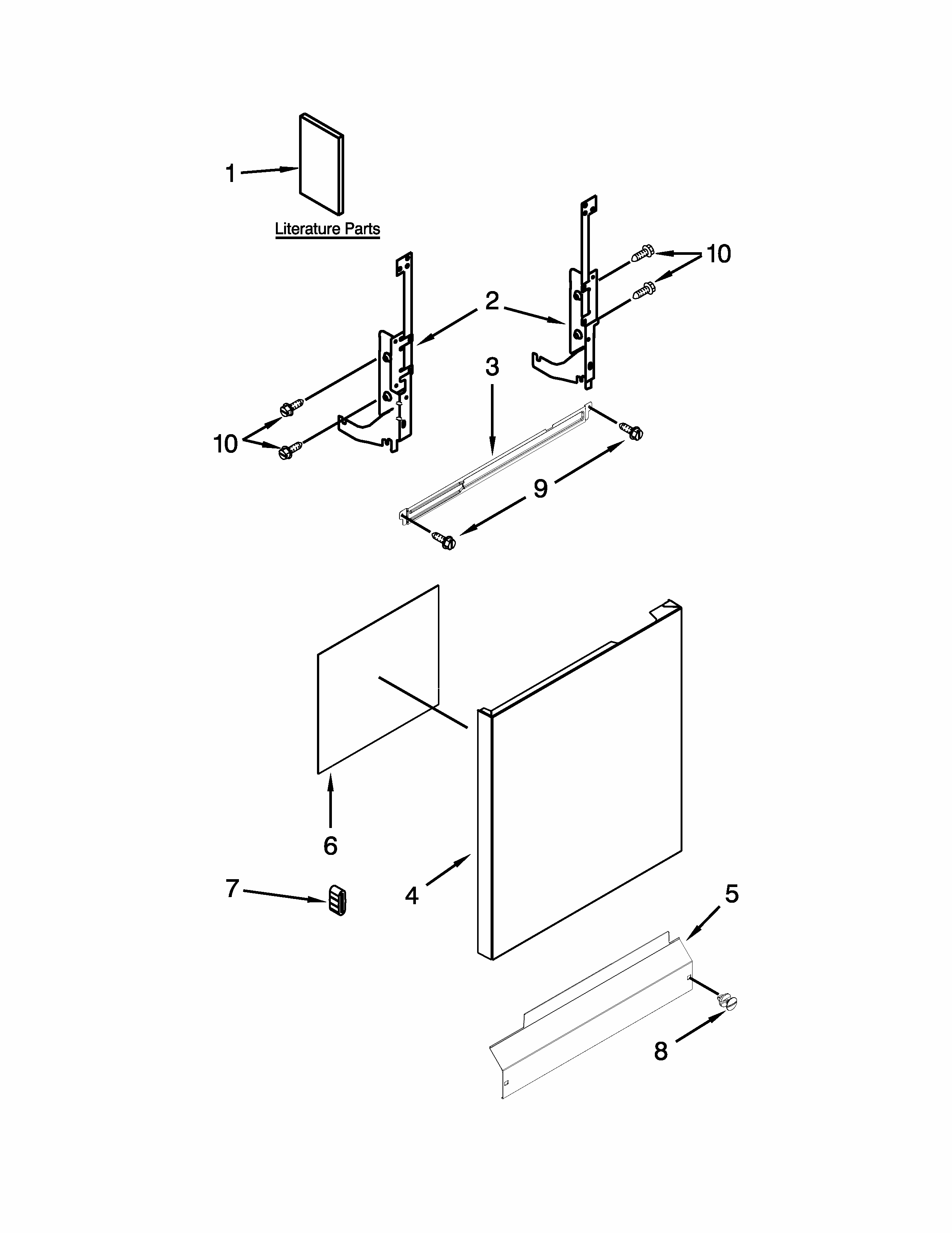 Door And Panel Parts Diagram and Parts List for IUD6100BB3  Whirlpool Dishwasher