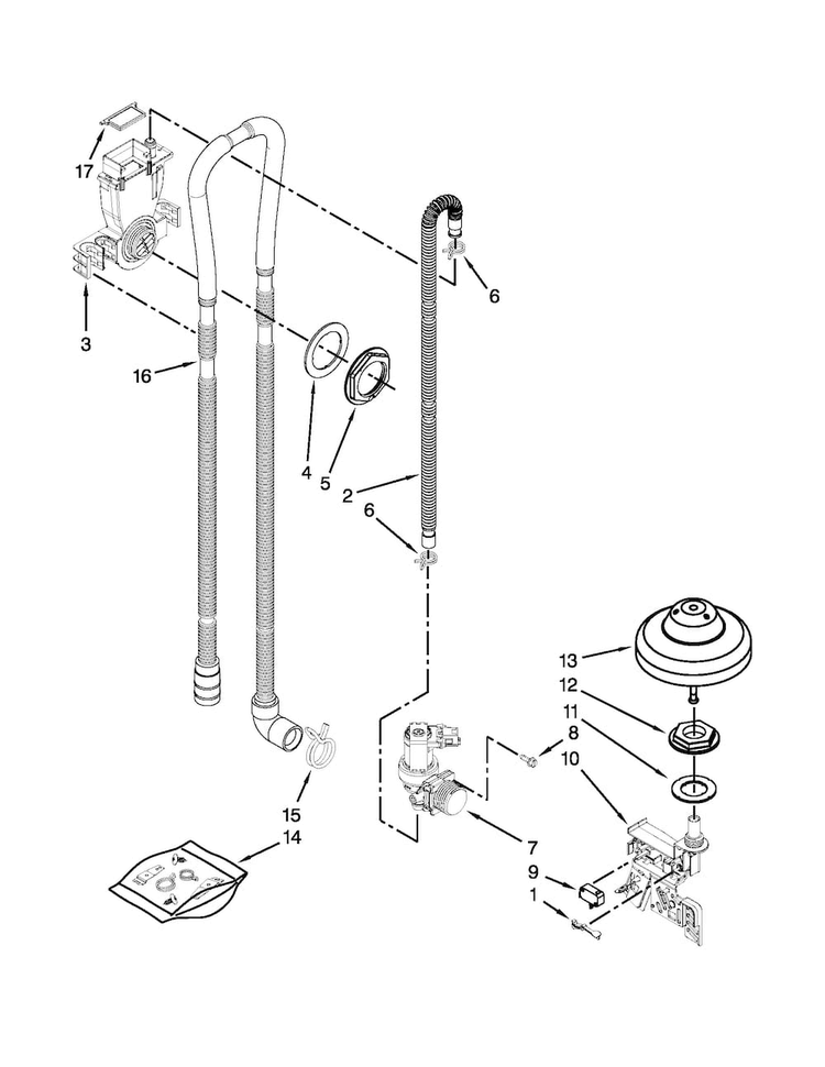 Fill, Drain And Overfill Parts Diagram and Parts List for KUDS30FXWHA  KitchenAid Dishwasher