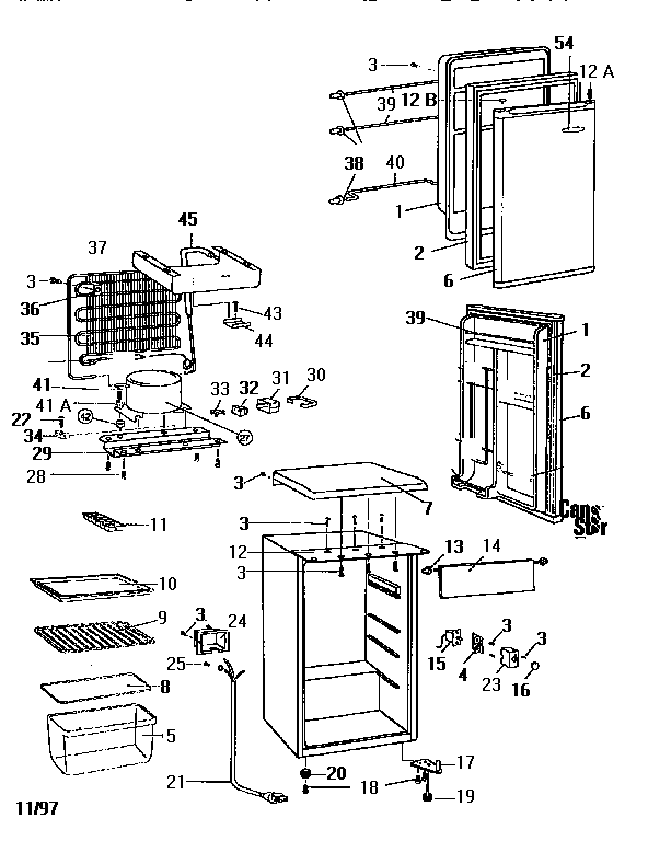 Compact Refregerator Diagram and Parts List for 46196475  Kenmore Refrigerator