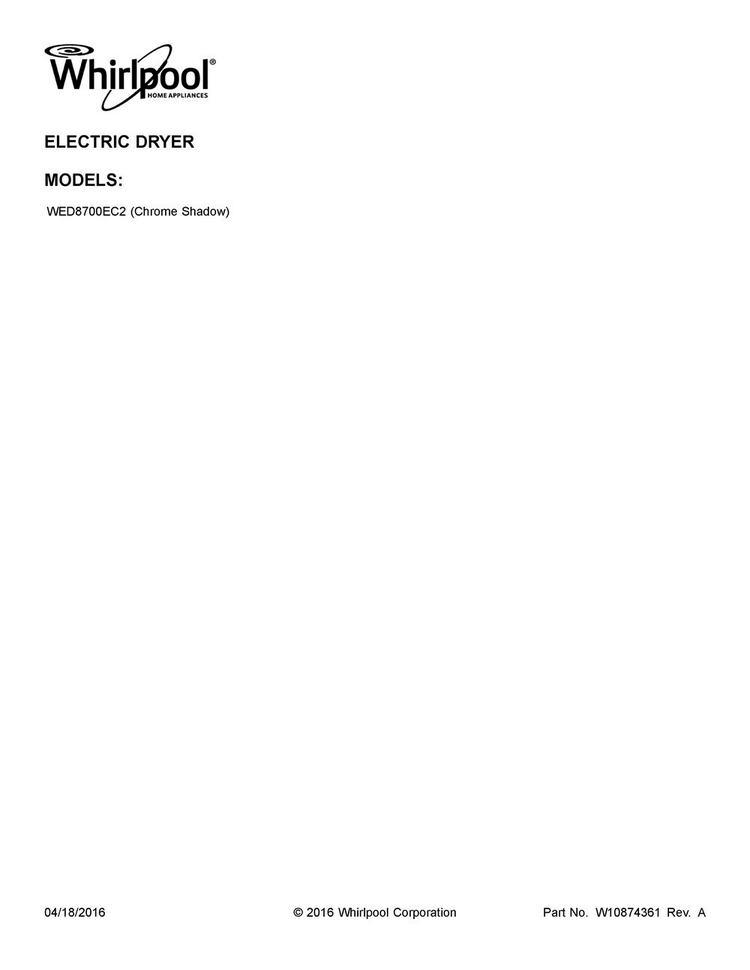 Cover Sheet Diagram and Parts List for WED8700EC2  Whirlpool Dryer