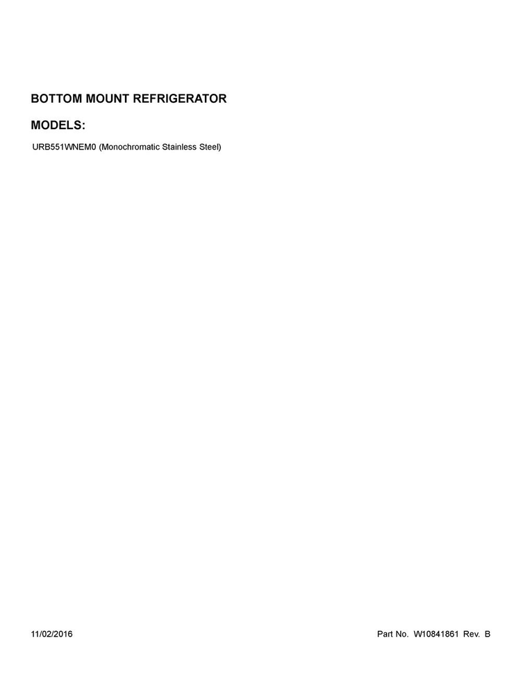 Cover Sheet Diagram and Parts List for URB551WNEM0  Whirlpool Refrigerator