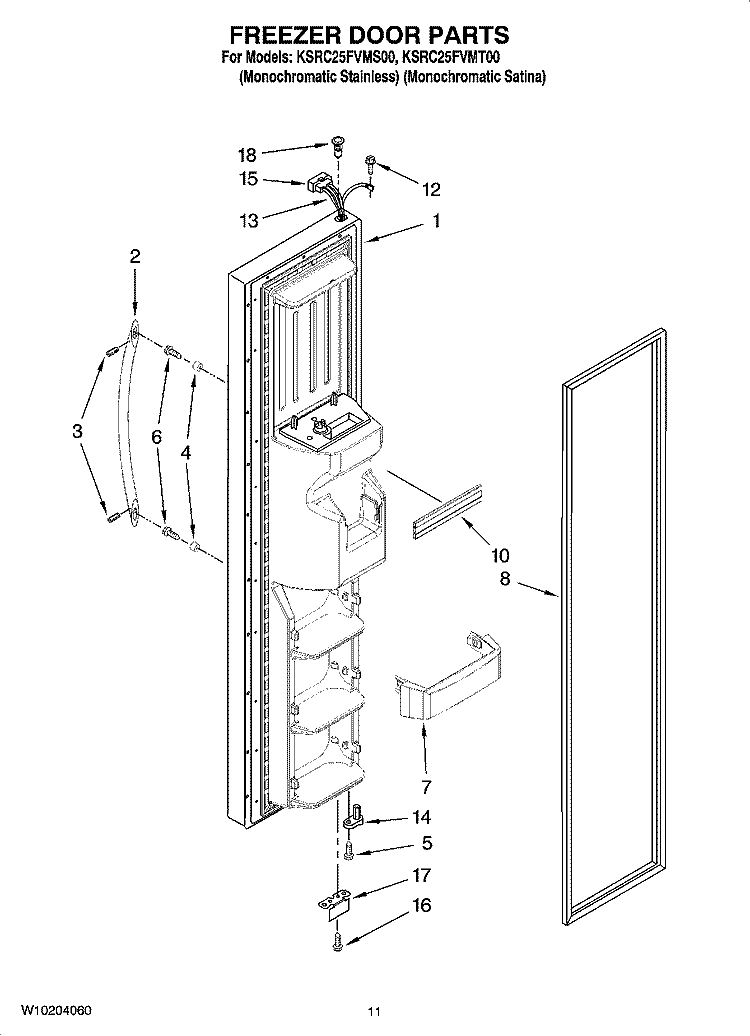 FREEZER DOOR PARTS Diagram and Parts List for KSRC25FVMT00  KitchenAid Refrigerator