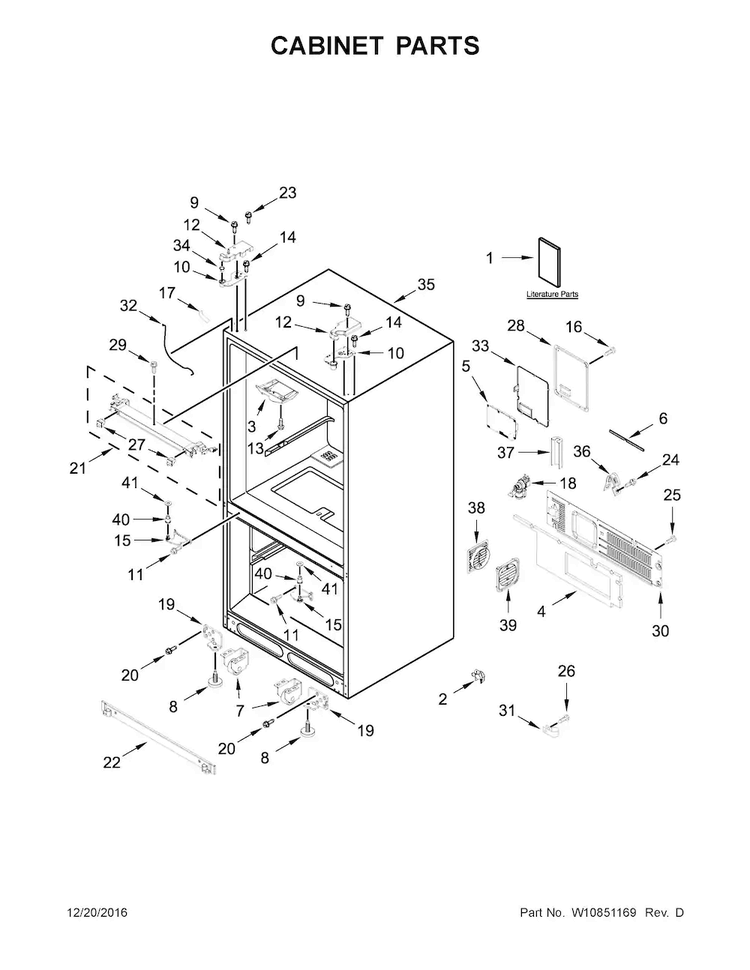 Cabinet Parts Diagram and Parts List for WRF992FIFH00  Whirlpool Refrigerator