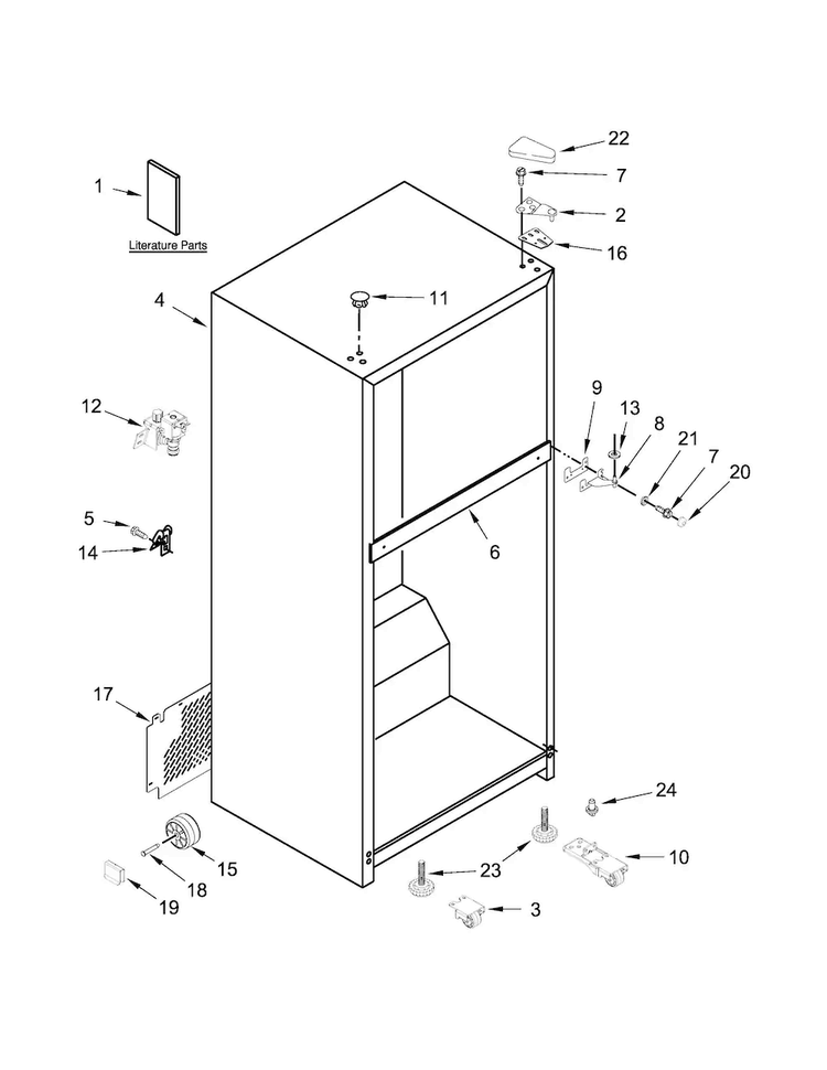 Cabinet Parts Diagram and Parts List for WRT108FZDB01  Whirlpool Refrigerator