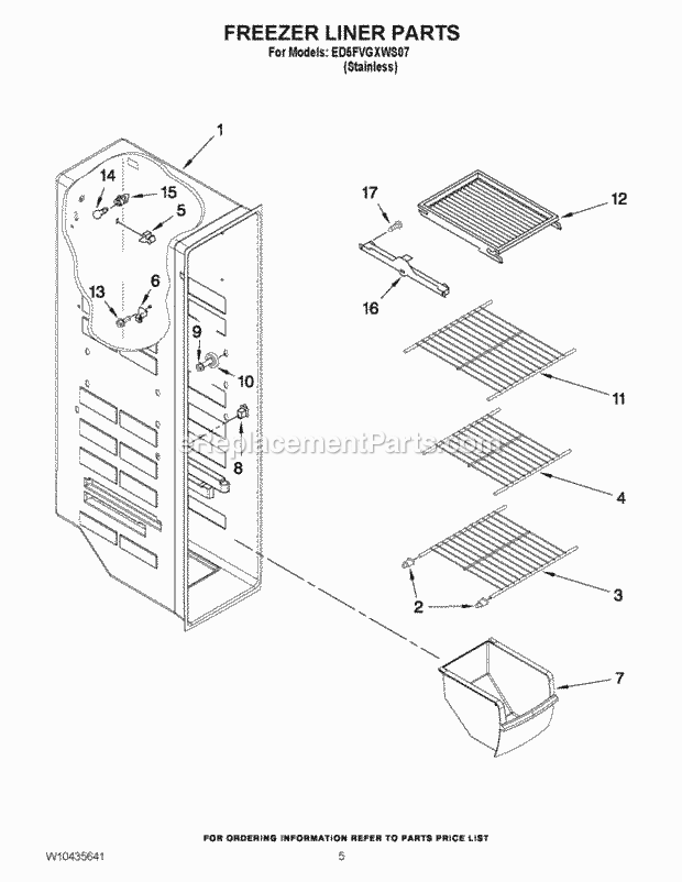 FREEZER LINER PARTS Diagram and Parts List for ED5FVGXWS07  Whirlpool Refrigerator