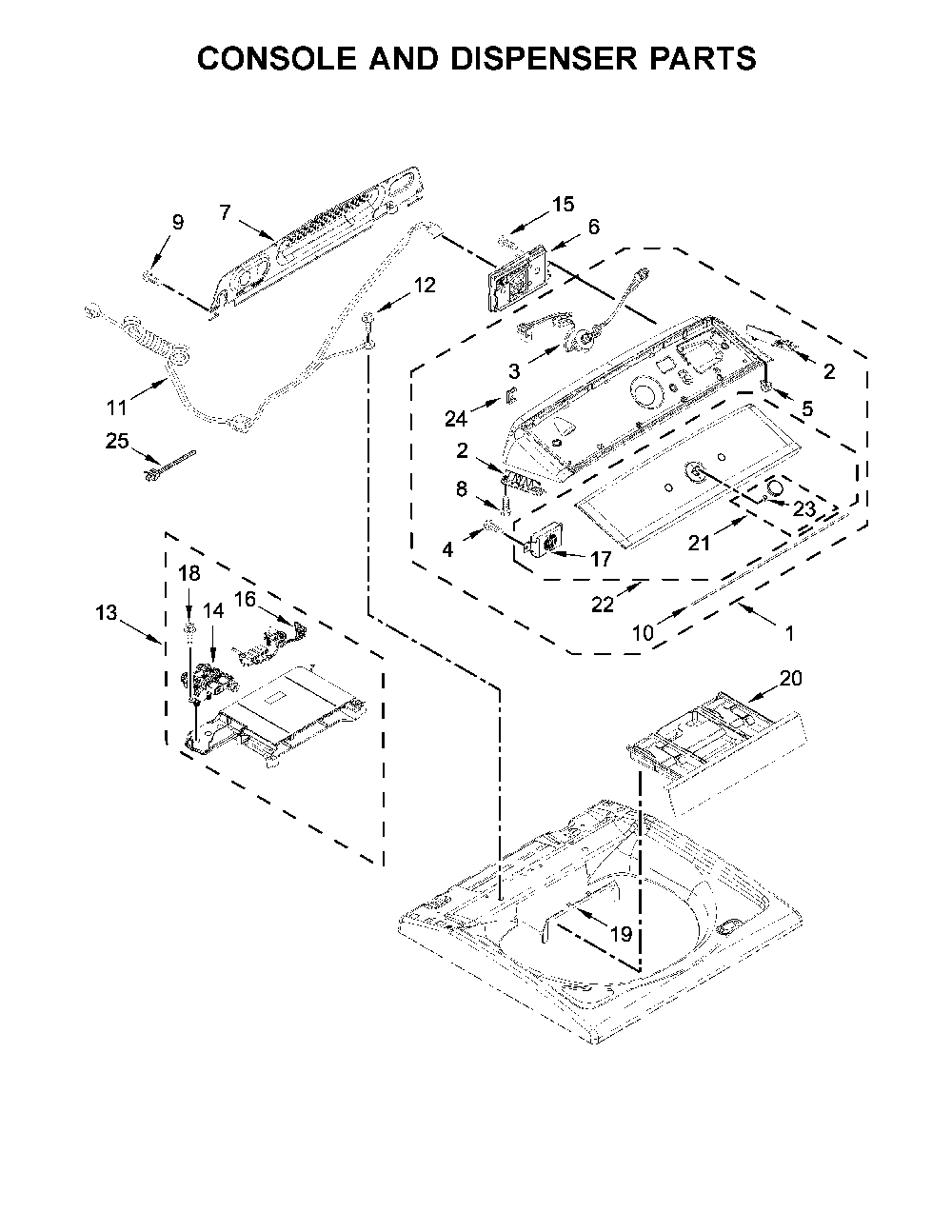 Console and dispenser parts Diagram and Parts List for 11028133412  Kenmore Washer