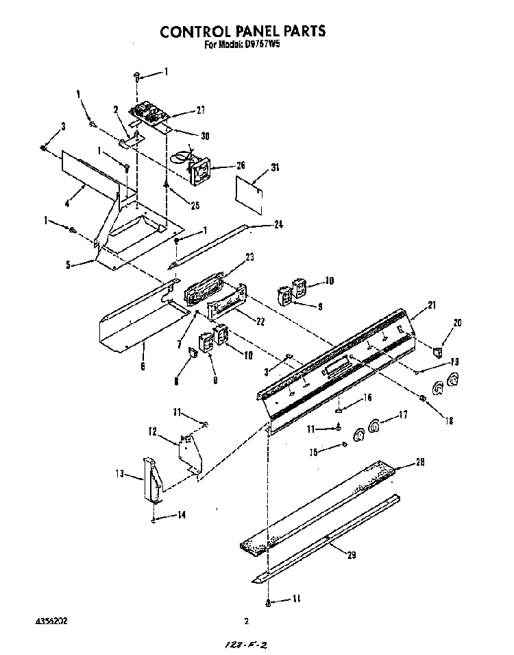 Control Panel Diagram and Parts List for D9757*5  Roper Range
