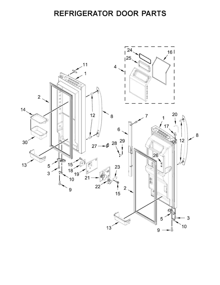 Refrigerator Door Parts Diagram and Parts List for KFIS29PBMS03  KitchenAid Refrigerator