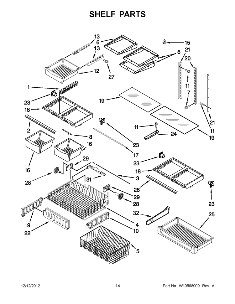 SHELF PARTS Diagram and Parts List for GX2FHDXVB07  Whirlpool Refrigerator