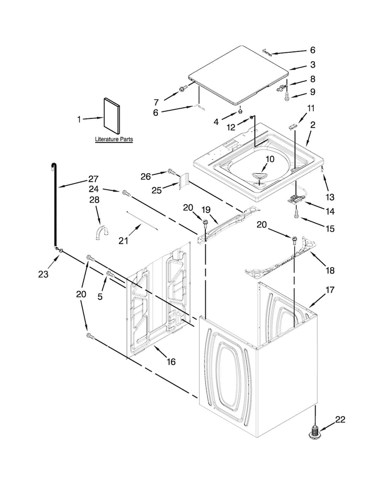 Top And Cabinet Parts Diagram and Parts List for 1CWTW4840YW1  Whirlpool Washer