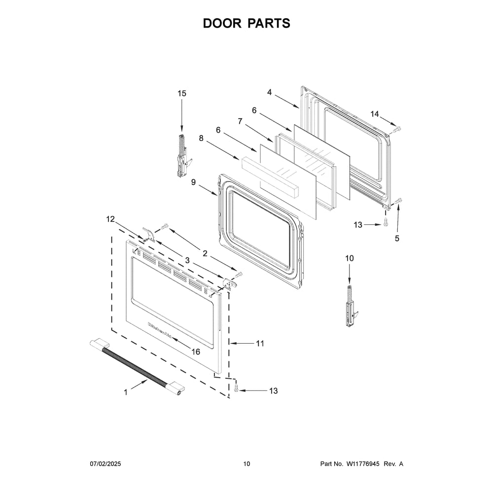 Door Parts Diagram and Parts List for KFGS530SPS0  KitchenAid Range
