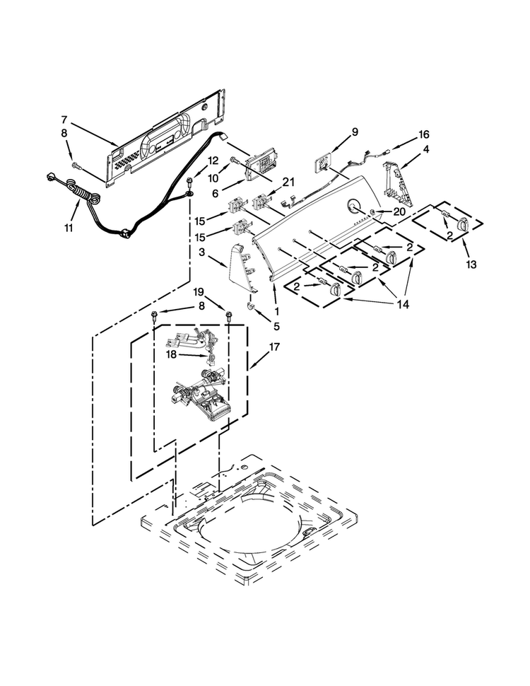 Controls And Water Inlet Parts Diagram and Parts List for 11020112311  Kenmore Washer