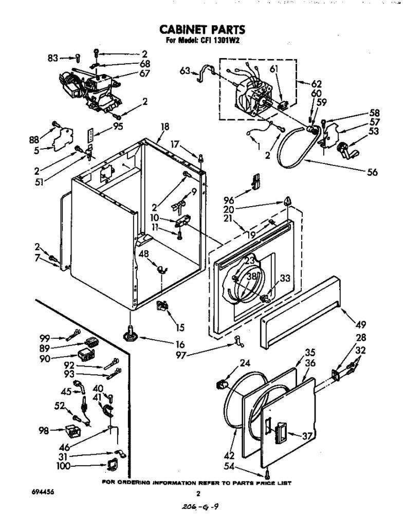 Cabinet Diagram and Parts List for CFI1301W2  Whirlpool Dryer