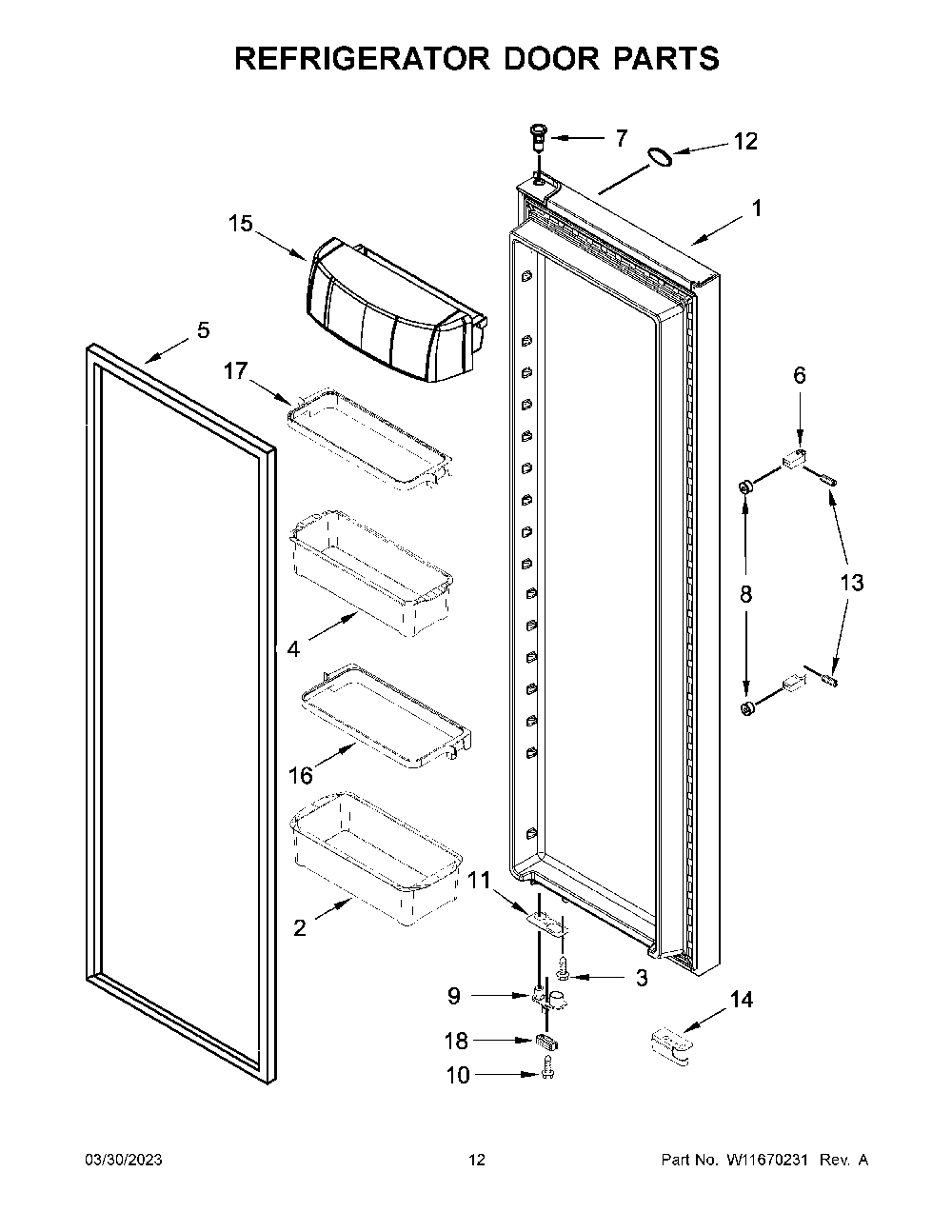 Refrigerator Door Parts Diagram and Parts List for KRSC703HPS05  KitchenAid Refrigerator