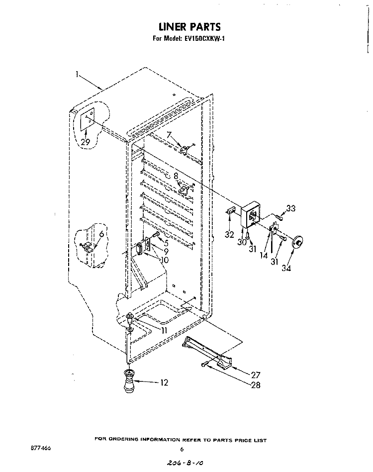 LINER Diagram and Parts List for EV150CXKW1  Whirlpool Freezer
