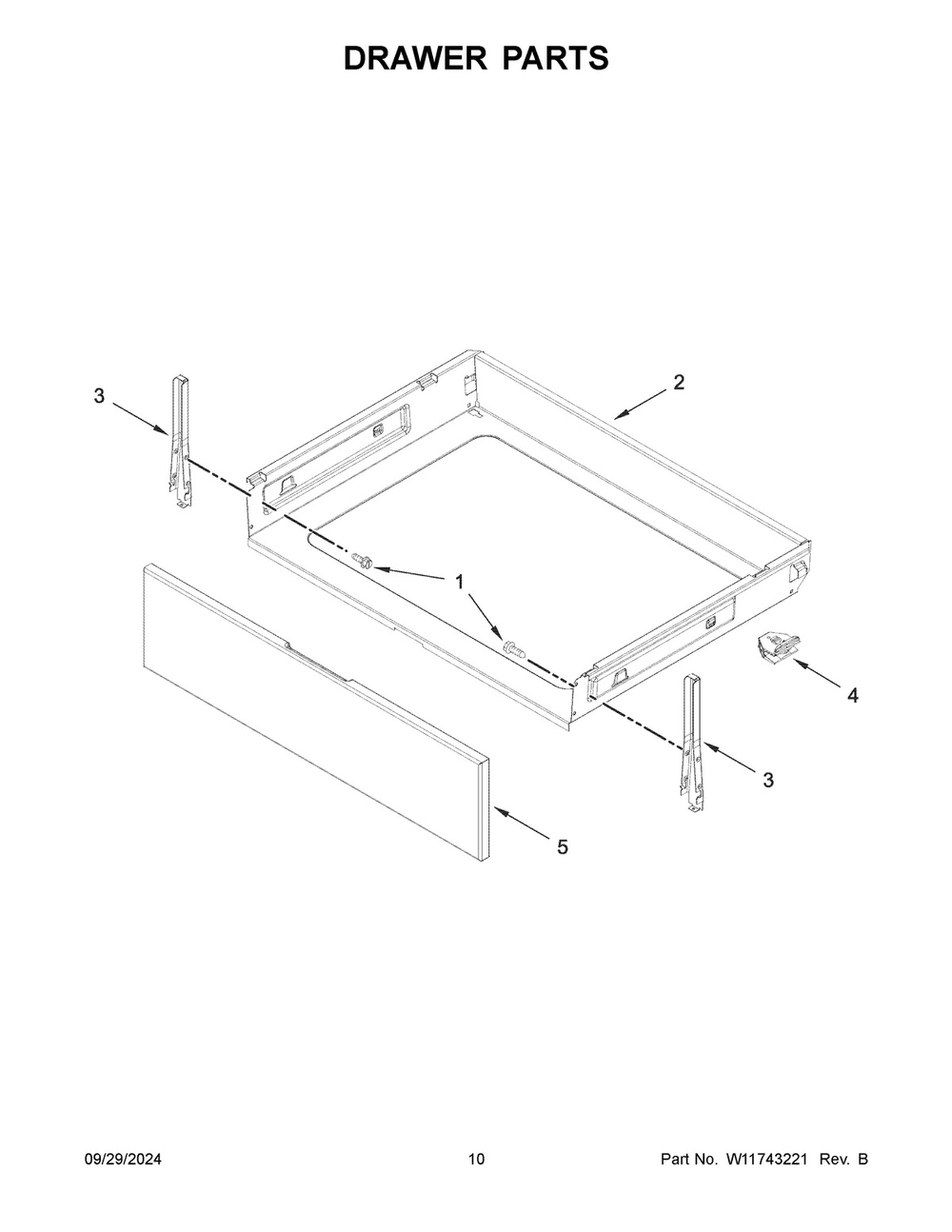 06 - Drawer Parts Diagram and Parts List for WFES5030RS0  Whirlpool Range
